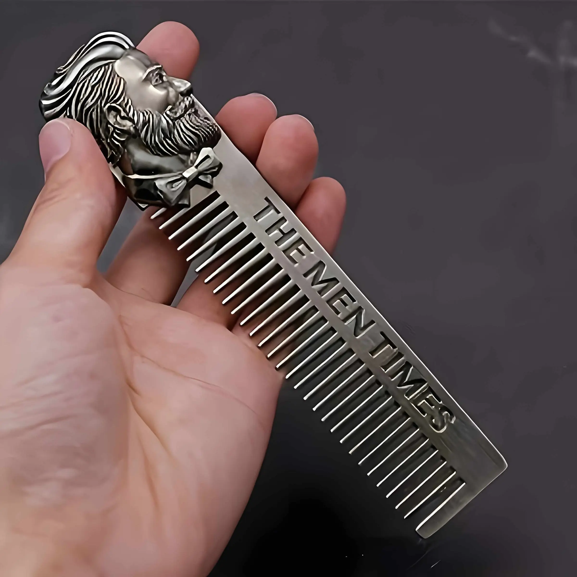 Men's Vintage Metal Oil Comb, Professional Barber Stainless Steel Brush, Anti-Static Wide Tooth Beard Styler, Portable Pocket Comb, Durable & Easy Clean, Perfect Gift, Comb Type, Comb Design