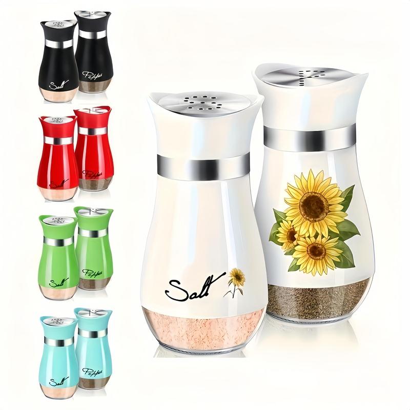 Stainless Steel Salt & Pepper Shaker Set, 2 Counts/set Glass Bottle Salt Container, Cooking Seasoning Utensils for Kitchen, Dining Table, Caravan, Camping, BBQ, Kitchen Gadgets