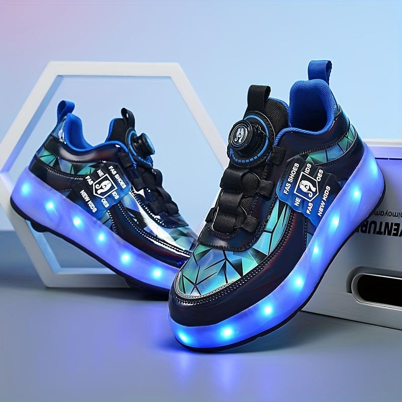 (New)Unisex Kid's Fashion LED Light Up Roller Shoes With Rotating, Comfy Detachable Wheel Skate Sneakers Boy's & Girl's Teen Outdoor