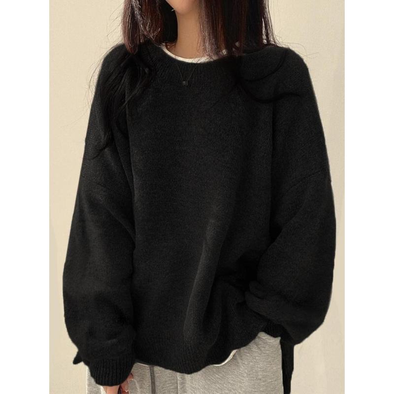 Women's Drop Shoulder Split Hem Sweater, Chic Casual Long Sleeve Round Neck Jumper, Women's Knitwear Top for Fall & Winter, Crewneck Sweaters for Women, Tops for Women, Womenswear Women's Drop Shoulder Split Hem Sweater, Chic Casual Long Sleeve Round Neck Jumper, Women's Knitwear Top for Fall & Winter, Crewneck Sweaters for Women, Tops for Women, Womenswear