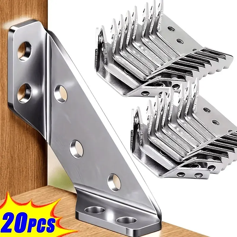 20pcs Stainless Steel Thickened Corner Brackets, Multi-Functional 90-Degree Fixer, Cabinet Reinforcement Accessories, Wall Mount Hardware