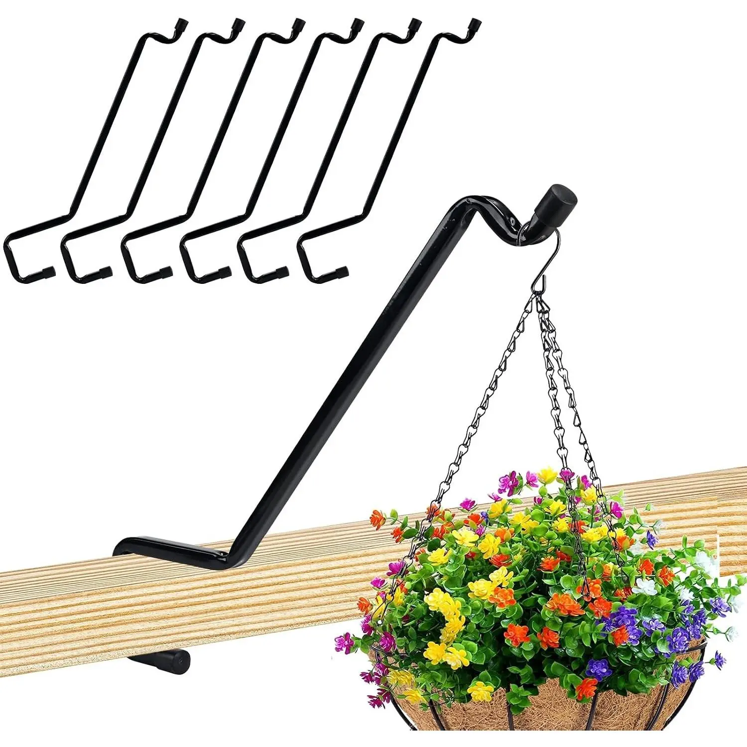 6-Pack Heavy Duty Swivel Deck Hook Rail Hanger for Hanging Bird Feeders, Plants, Wind Chimes, Lanterns - Fits Rails 2x4, 2x6 and 2x8
