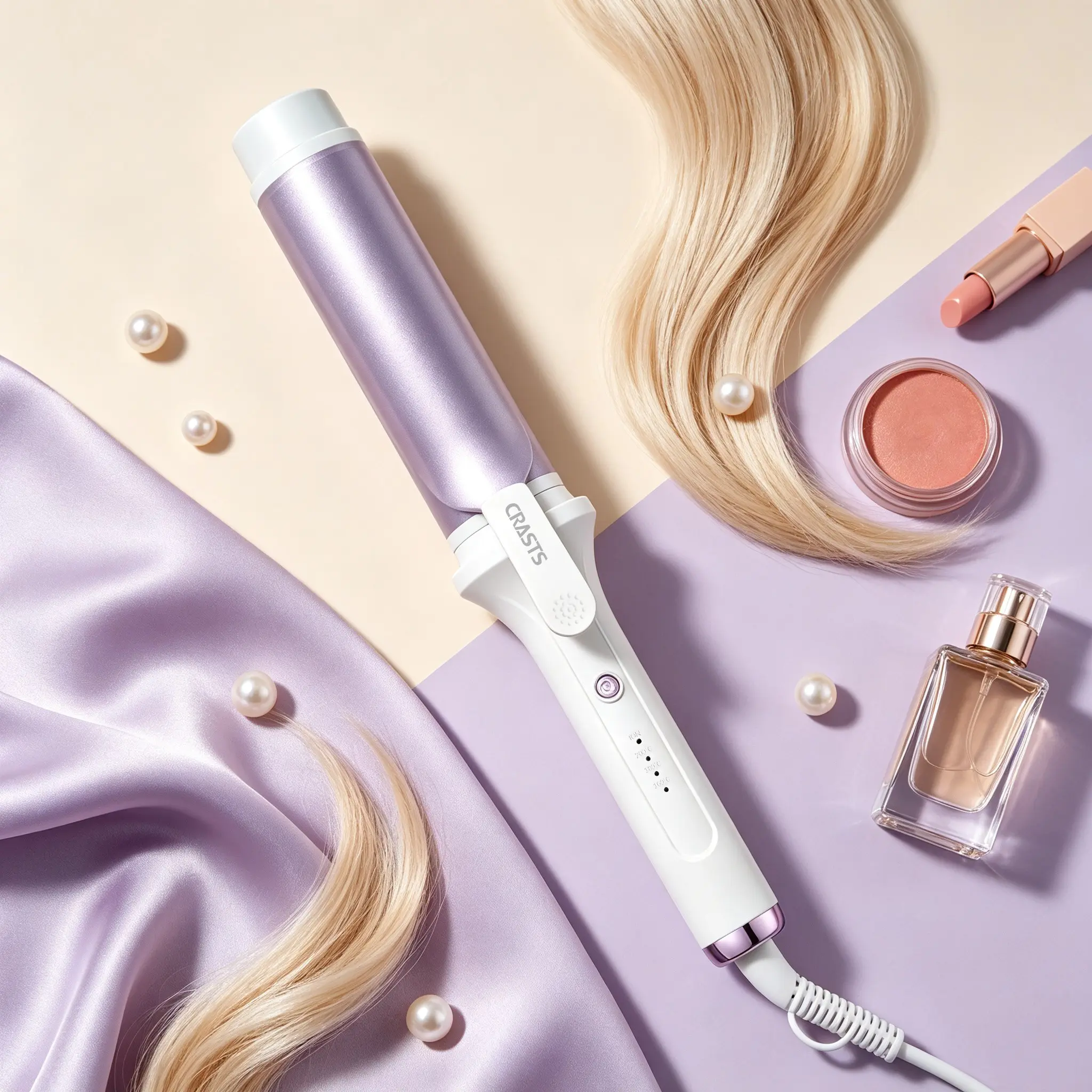 CRASTS 1pc 40mm Lavender Purple Curling Iron : Ceramic Glaze Barrel for Hair Care, 3 Heat Settings & Dual Voltage, Large Barrel for Big Bouncy Waves, Curler with 360° Anti-Tangle Swivel Cord，for Women & Daily Glam Salon Travel Use