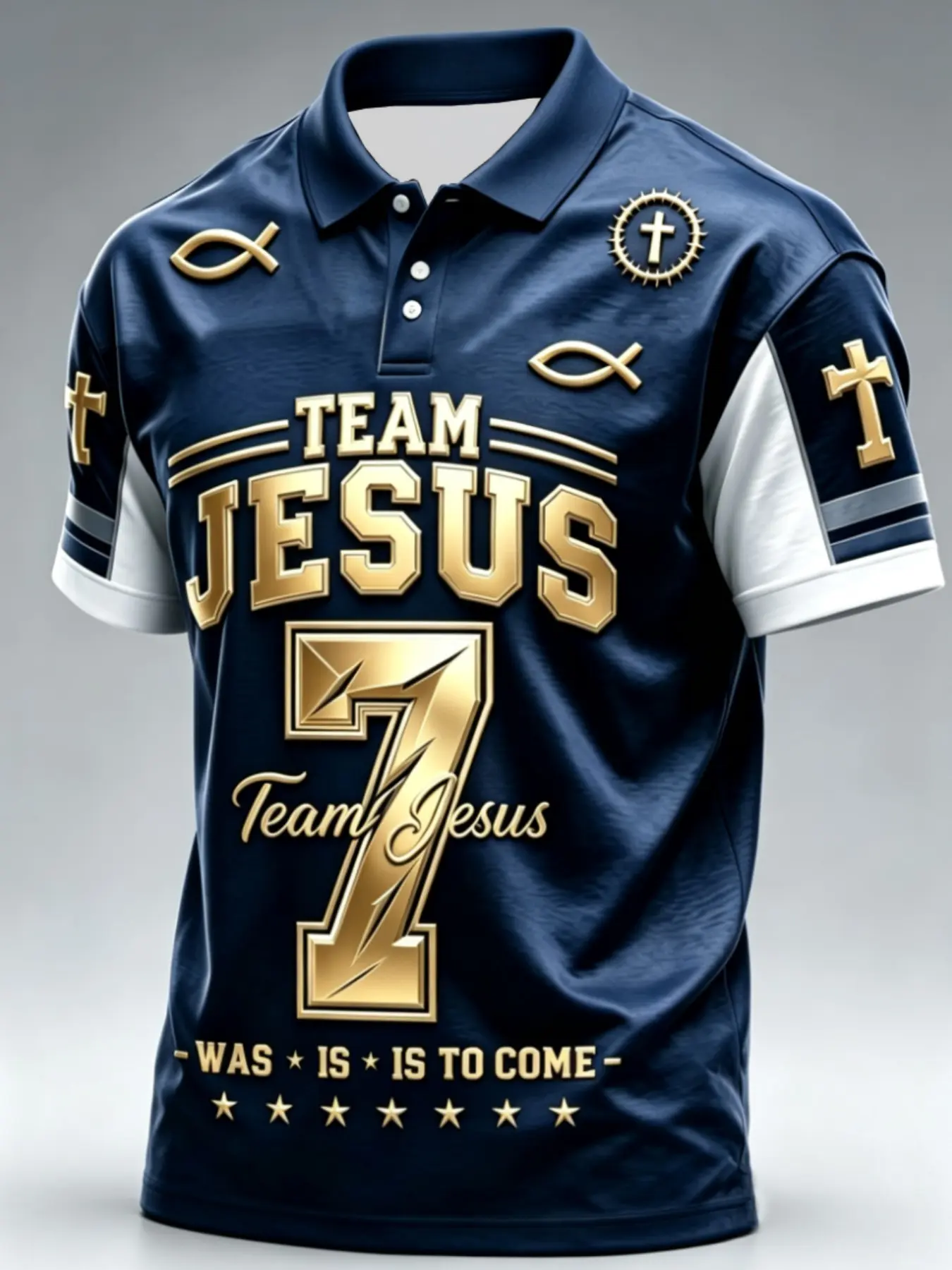 Jesus Printed Men's Polo Shirt, Casual Slim-Fit Short Sleeve Top, Stars Pattern, Unlined, Ideal for Daily Wear, Collared Polo Shirts