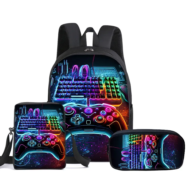 Cool Keyboard And Gaming Controller Backpack 3pcs Set, Unisex Travel Backpack, Durable School Bag for School, College & Daily Use - Cool Pop, 17in Bookpack