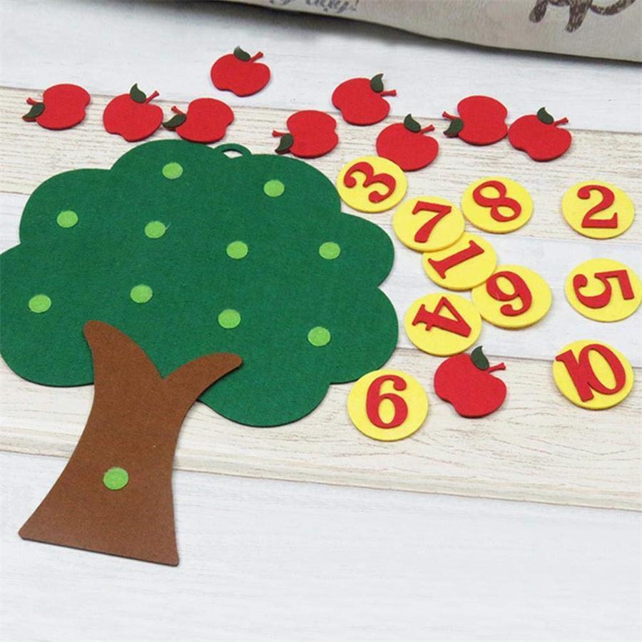 Apple Tree Learning Numbers Felt Board (1 Set), Counters Math Toy, Math Games Manipulatives, Montessori Counting Toy, Math Learning Tools