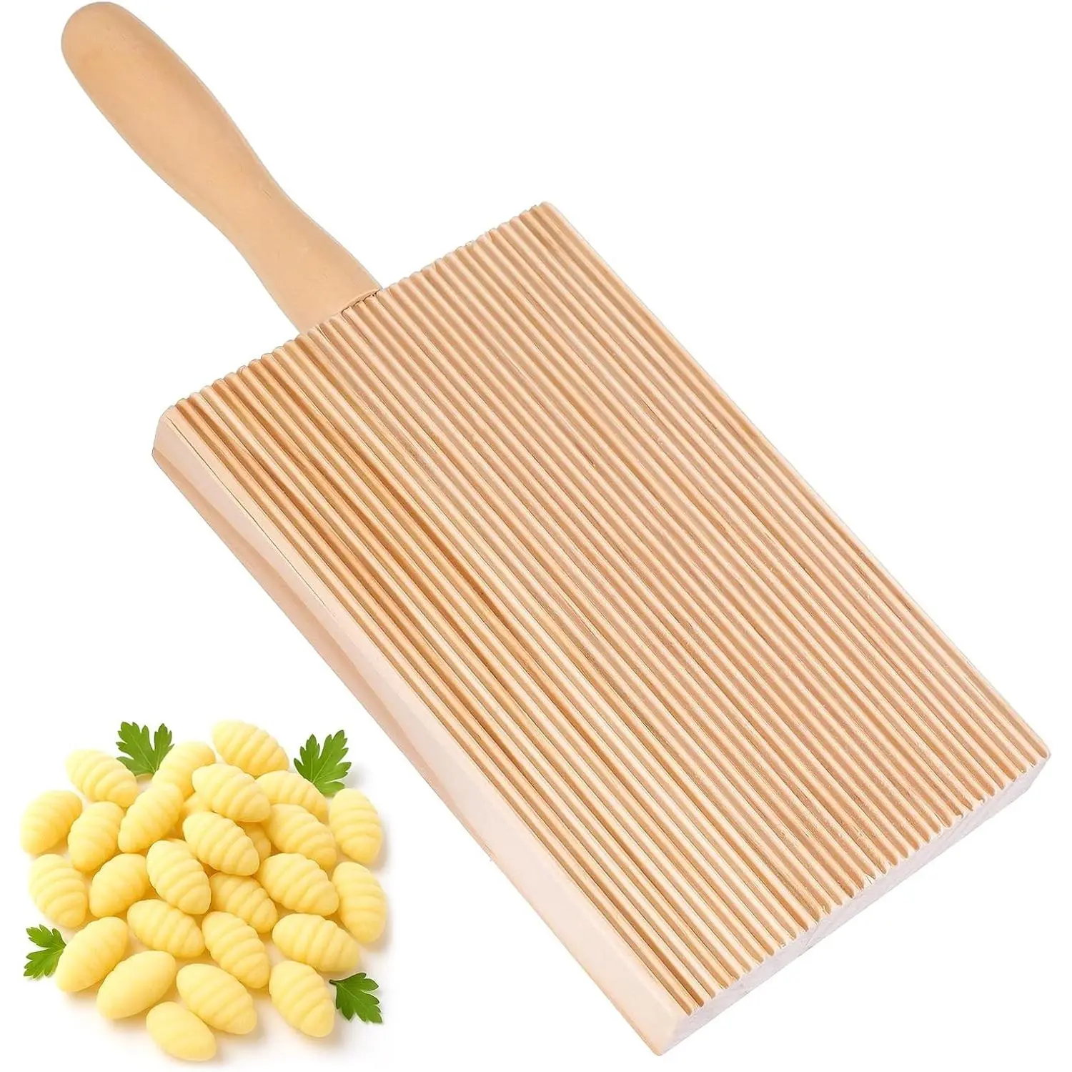 Wooden Gnocchi Pasta Maker Rolling Board with Roller Paddle Authentic Shaper Tools for Pasta Lovers
