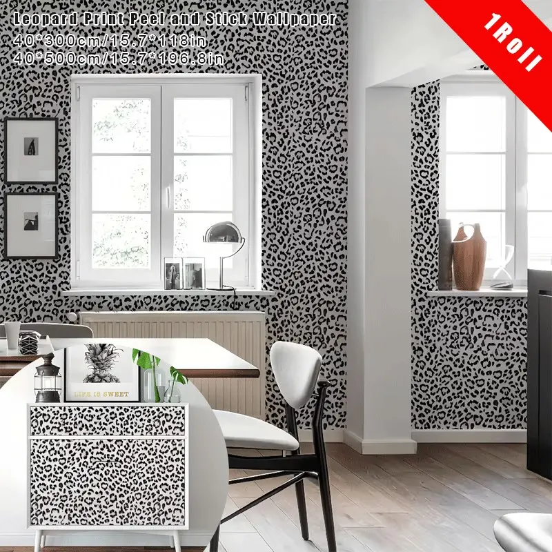 Leopard Print Peel and Stick Wallpaper Roll Waterproof Removable Self Adhesive Textured Wall Paper Yellow Funky Cheetah Contact Paper for Bedroom and Bathroom