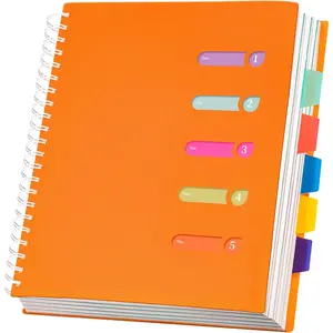 5 Subject Large Spiral Notebook 8.5 x 11, 240 Pages with Dividers 5 Tabs, Professional Organizer Notebooks for Note Taking, Ideal for Work School Office, Orange