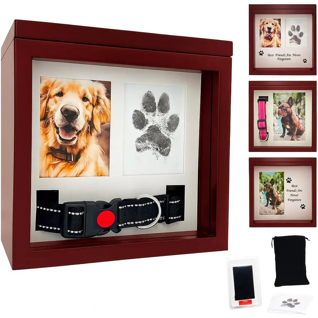 Dog Urn for Ashes, Paw Print Ink Kit and Flannel Bag, Pet Urns for Dogs Ashes, Pet Cremation Box, Cat Urn for Ashes, Dog Ashes Keepsake (Brown)