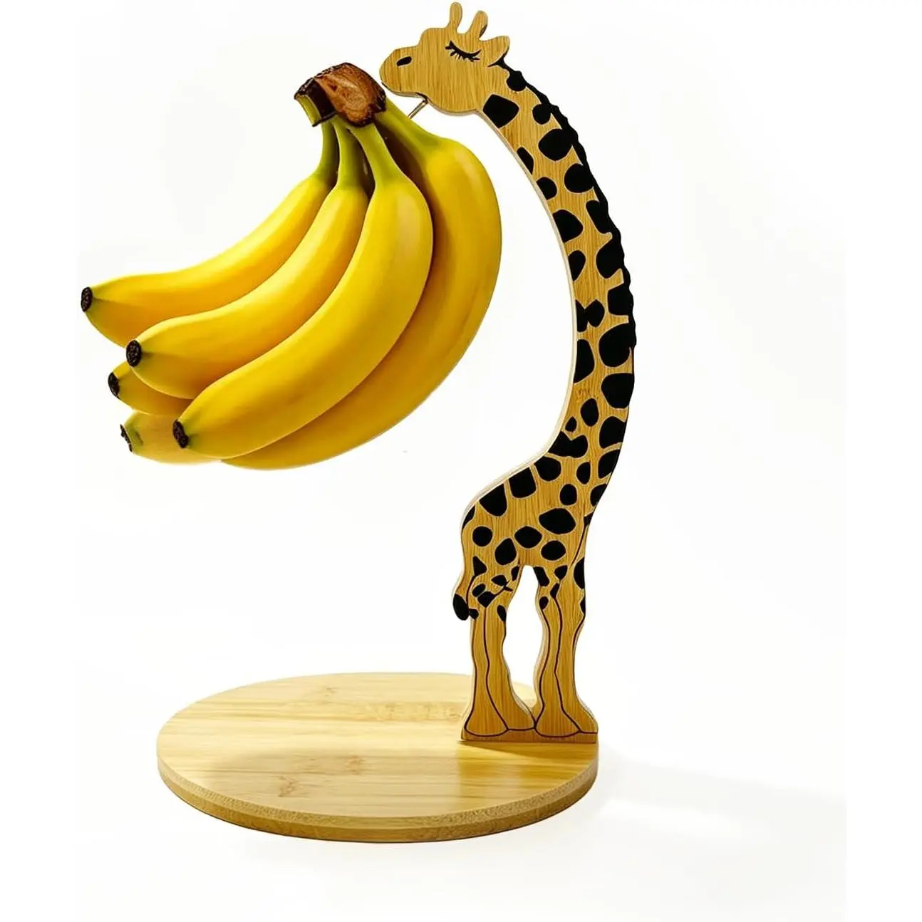 Giraffe  Banana Holder - Cute Wooden Banana Hanger Stand with Metal Hook for Kitchen Countertop,  Shaped Fruit Storage for Even Ripening