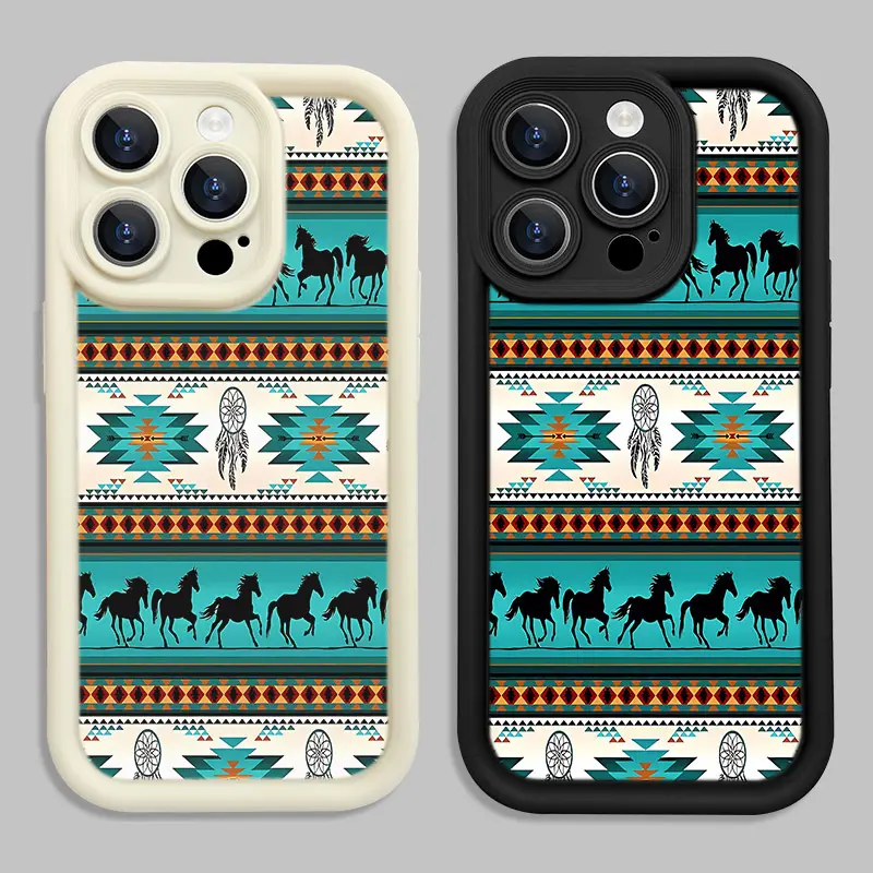 Horses Tribal Totem Phone Shell B450 for iPhone 16/15/14/13/12/11/Plus/Pro/Pro Max Series - Shockproof Case, Stylish Design