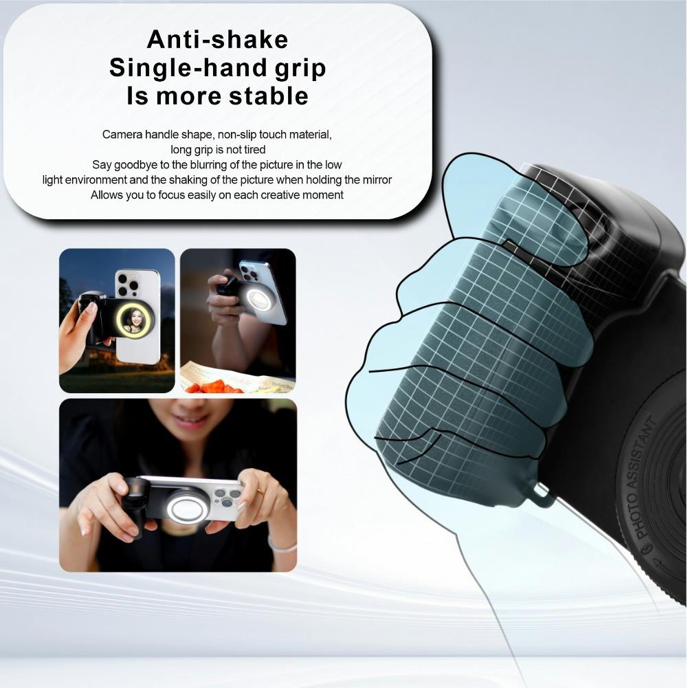 Magnetic Selfie Handle, USB Rechargeable Phone Selfie Handle with, Adjustable Camera Stabilizer for iPhone & Android, Selfie Ring Light, Smartphone Camera Accessories