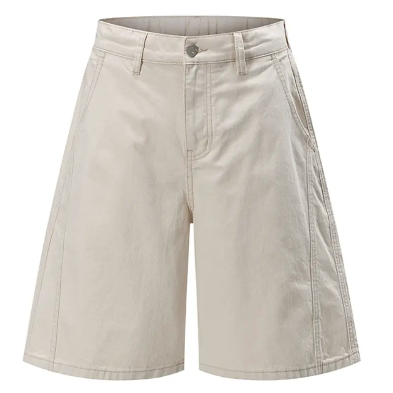 Utility Split Panel Knee Bermuda Shorts For Men Standard Belt Loops Metal Button Fly Full Reinforced Seams Dual Slant Pockets Versatile Casual Bottoms For Outdoor Trip # jean shorts men # men's shorts summer