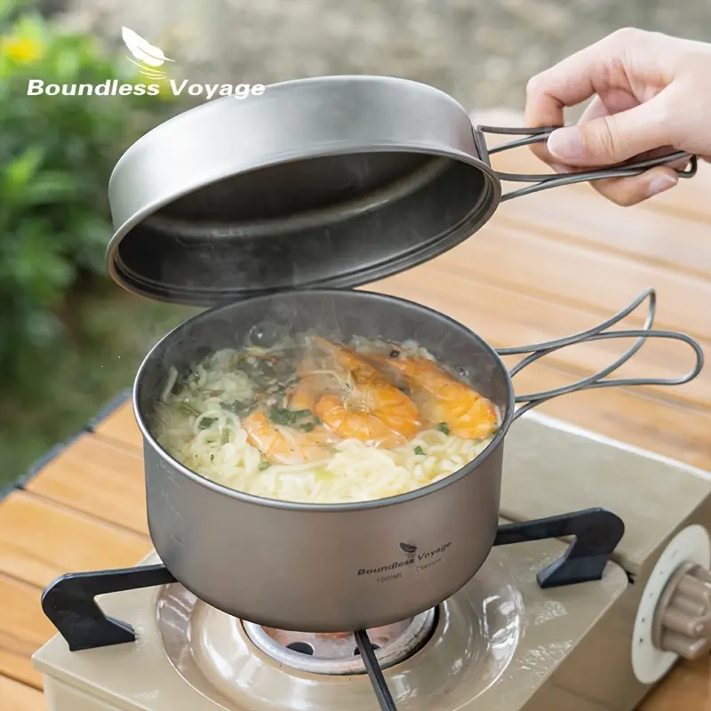 1 Set Infinite Voyage Pure Titanium Outdoor Cooking Set Camping Folding Pot Noodle Bowl Stir Fry Pan for Outdoor Activities Hiking Picnics