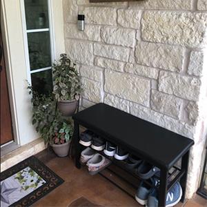Entryway Shoe Rack with Cushioned Seat, Shoe Bench for Entry, 2 Shelves Storage Bench w/Faux Leather Top Bed Bench, Black