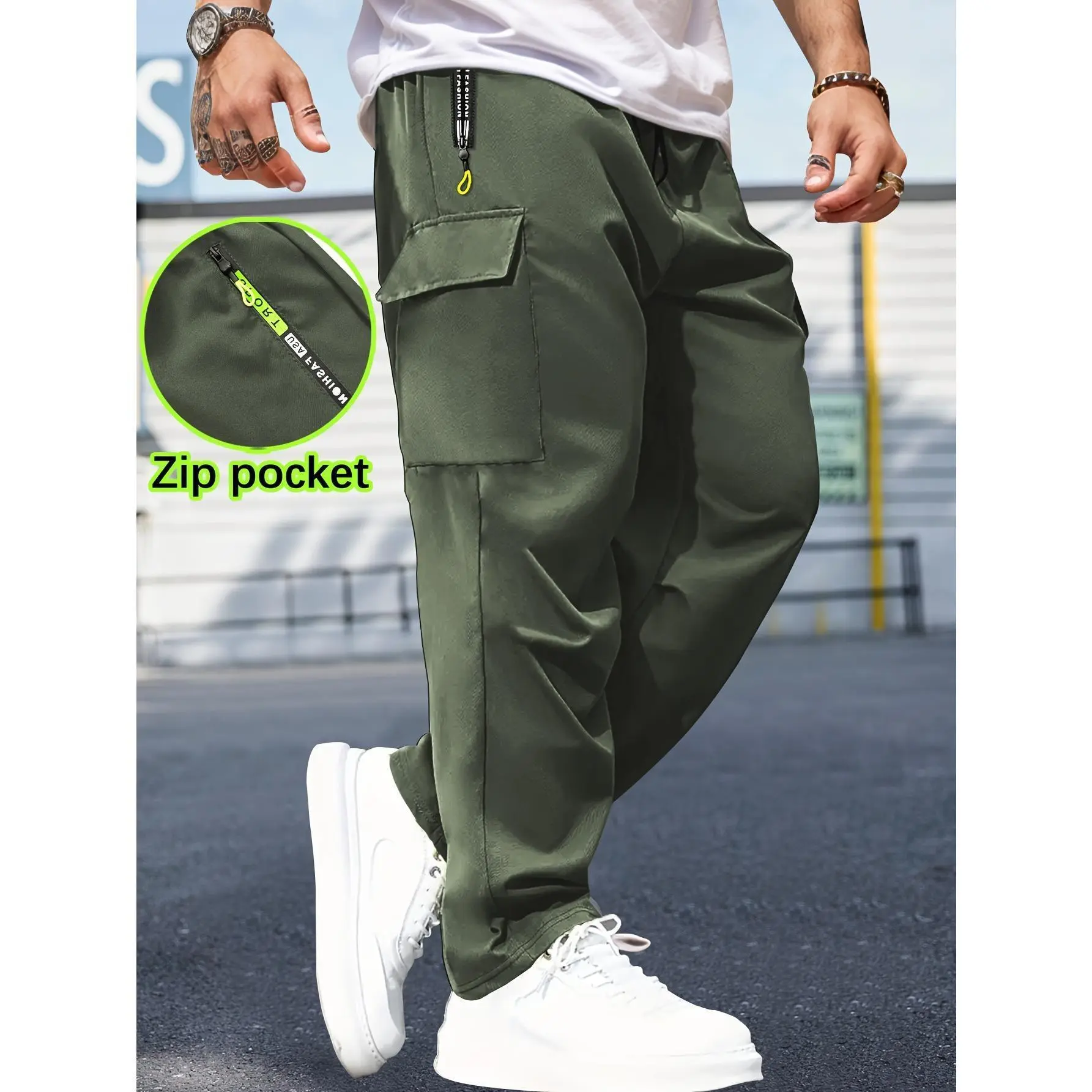 Men's Multi Pocket Work Pants - Comfortable elastic waistband drawstring pants with zippered pockets, suitable for work, travel, gym, and casual streetwear. Breathable and lightweight running pants, lightweight and elastic sports pants