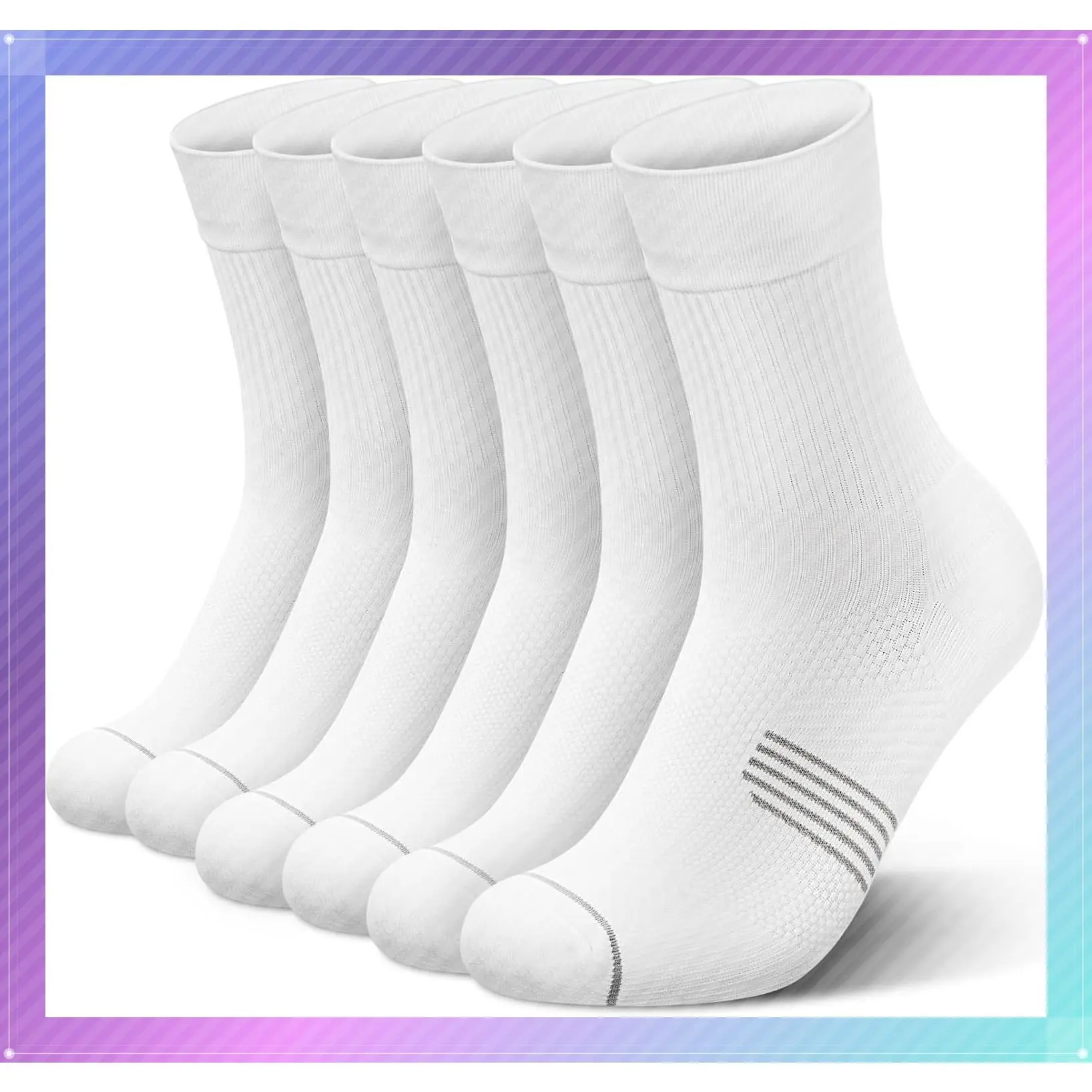 3 Pairs Compression Running Socks for Men & Women – Light Cushion Crew Socks for Cycling, Running, Hiking, Fitness, Nursing, Teaching & All-Day StandingGift