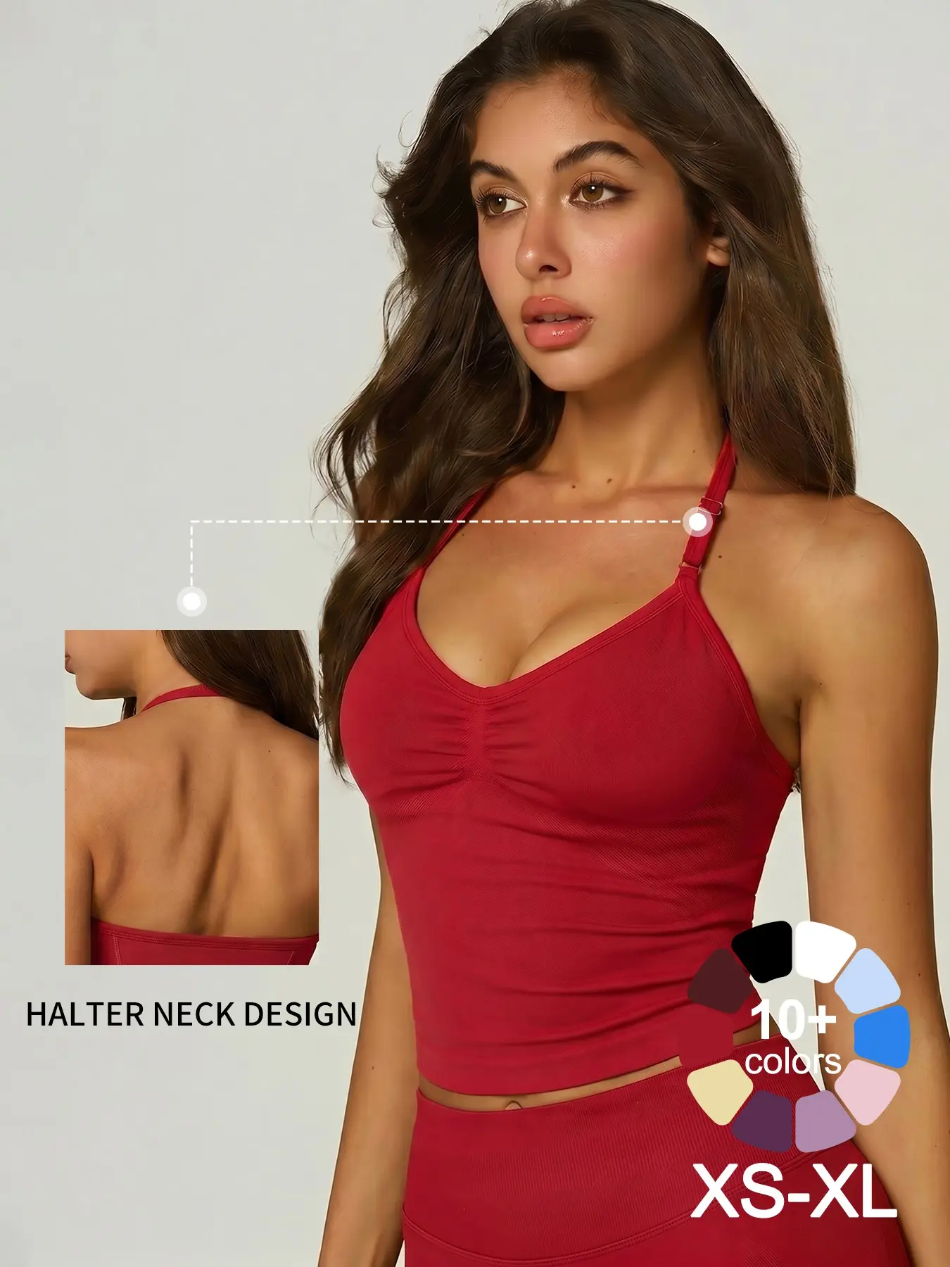 Women's Halter Neck Shapewear Tank Top with Removable Pads, Adjustable Straps Camisole, Seamless Comfortable Tops, All Seasons