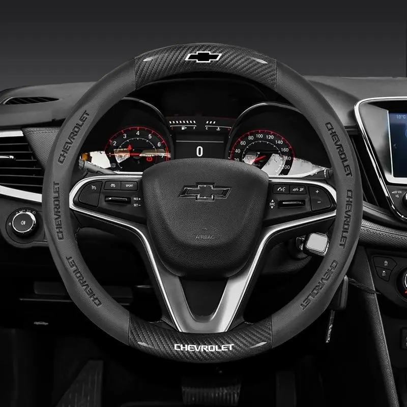 Carbon Fiber Microfiber Automotive Car Steering Wheel Cover, Compatible with Chevrolet Models, Durable & Comfortable, Essential Car Accessory, Steering Wheel Accessories