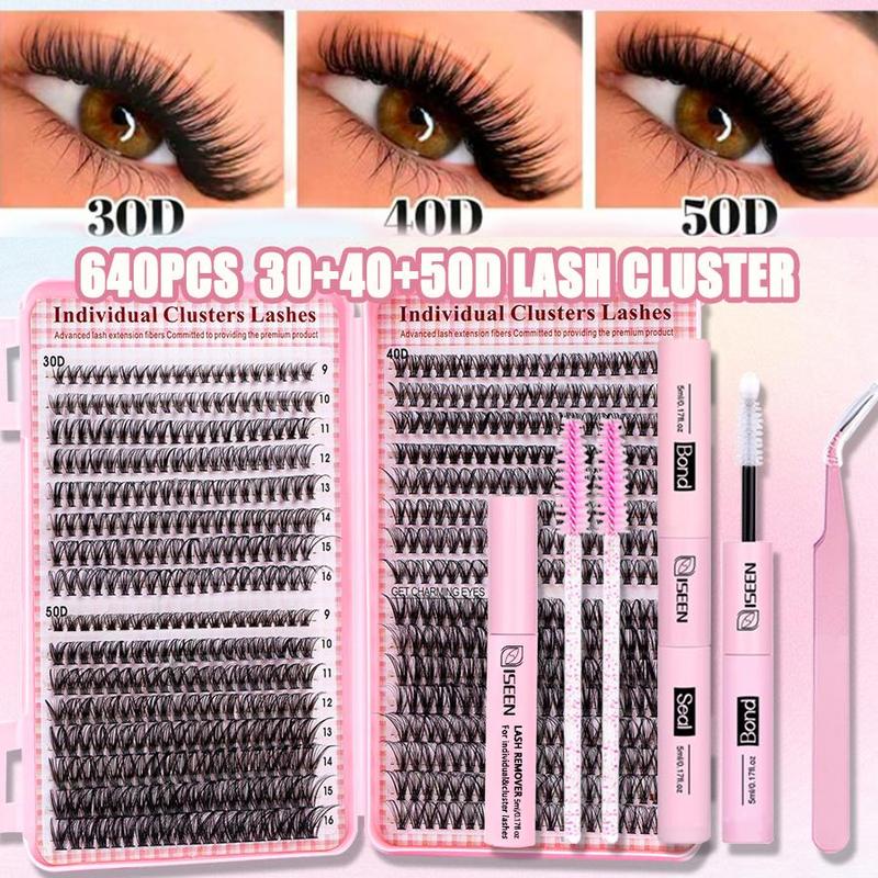 Individual Eyelash Extension Kit, 1 Set False Eyelashes Diy Cluster Lash with Eyelash Glue & Tweezers & Glue Remover, Professional Eye Enhancement Tools for Women, Makeup DIY Eyelashes Kit Natural Set