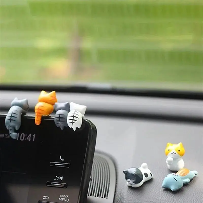 6PCS Car Display Screen Decorations Back Cat Cartoon Car Decoration Centre Console Screen Ornaments Car Decorative Items