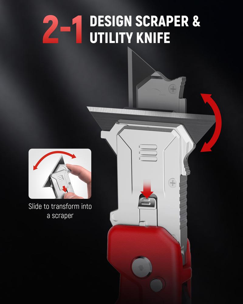 Utility Knife Scraper,  2-in-1 Folding Box Cutter with Blade Storage,Retractable Design, Heavy Duty Zinc Alloy Body, Folding Knife, SK2 Black Blades replacement, DIY Tool,EDC Tool for Home, Office