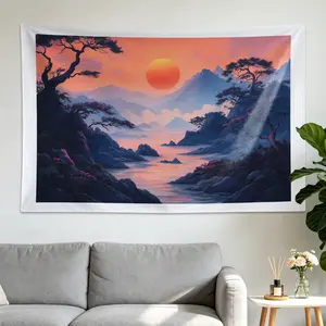 Sunset Mountain Landscape Art Wall tapestry,Large size Printed Horizontal Tapestry blanket,Polyester Fabric Wall Hanging for living room,bedroom,No Installation Required,Indoor,Outdoor,Gift for Family and Friends