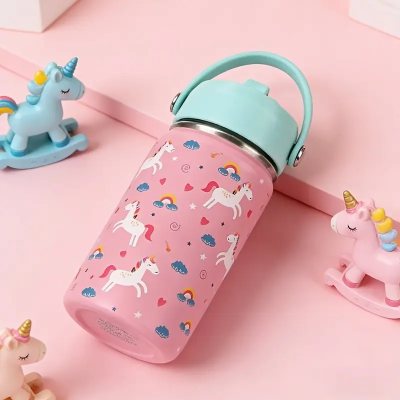 Cute Unicorn Stainless Steel Insulated Drink Cup with Straw, Durable Handle, Portable, Perfect for Outdoor, Office, Travel, School, Gift Ideas