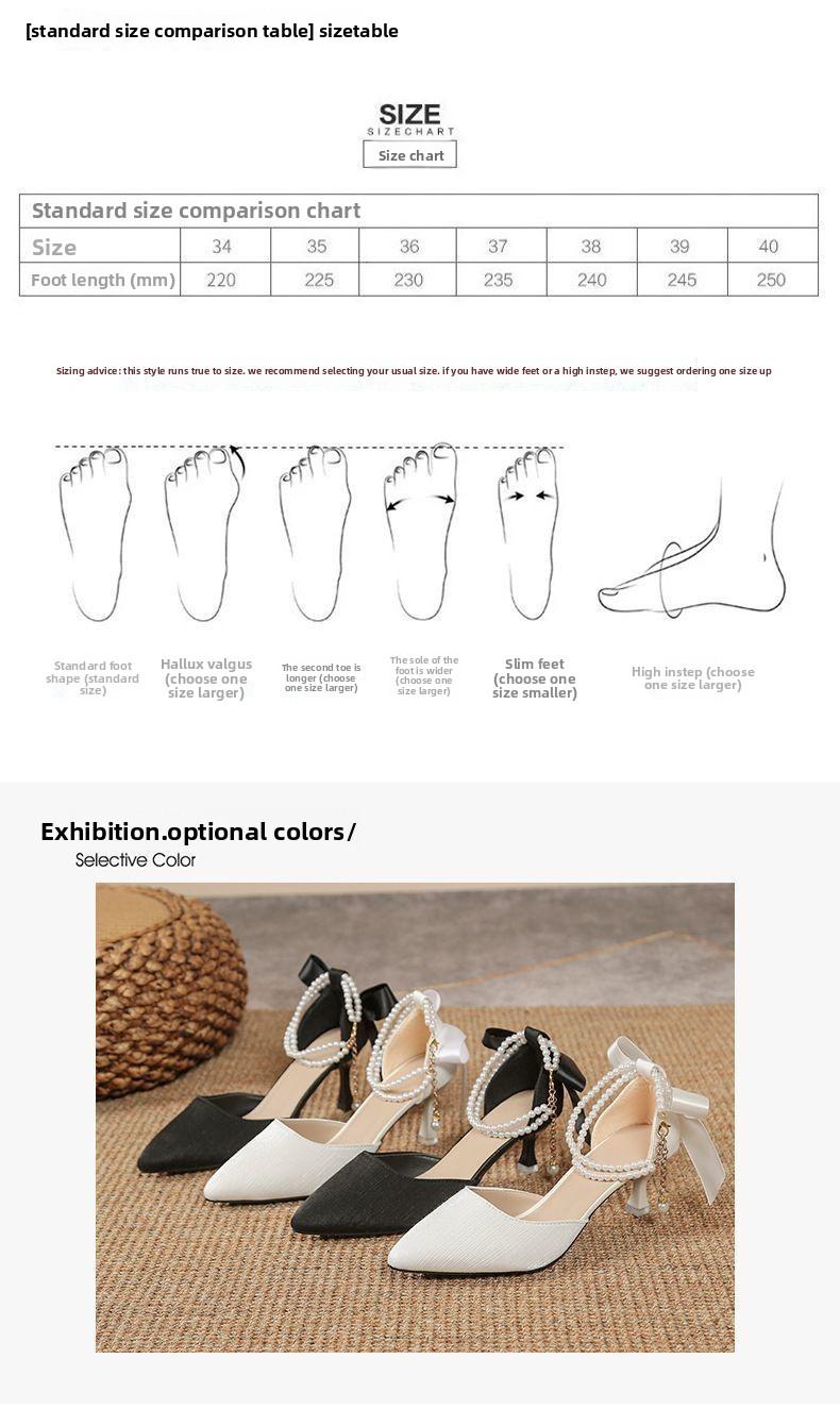French Style Pearl Sandals Pointed Toe Thin Heel Summer Slimming Fairy Style Women High Heels