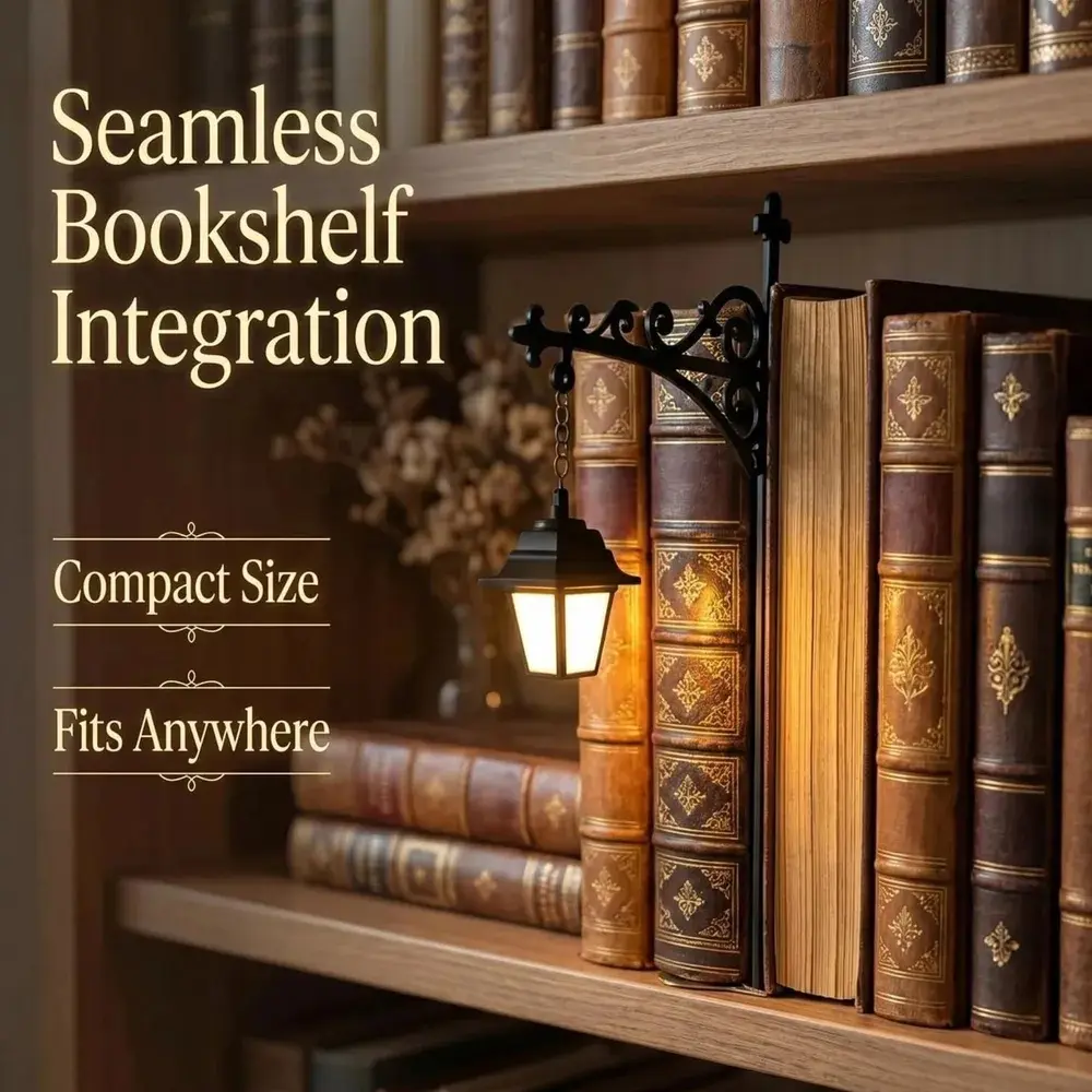 Library Lantern Mini Bookshelf Lamp, Vintage LED Book Nook Light, Bookshelf Lamp Between Books, Nook Lume Book Shelf Lantern, Warm Amber Book Nooks Lume Lights for Book Lovers adult gift