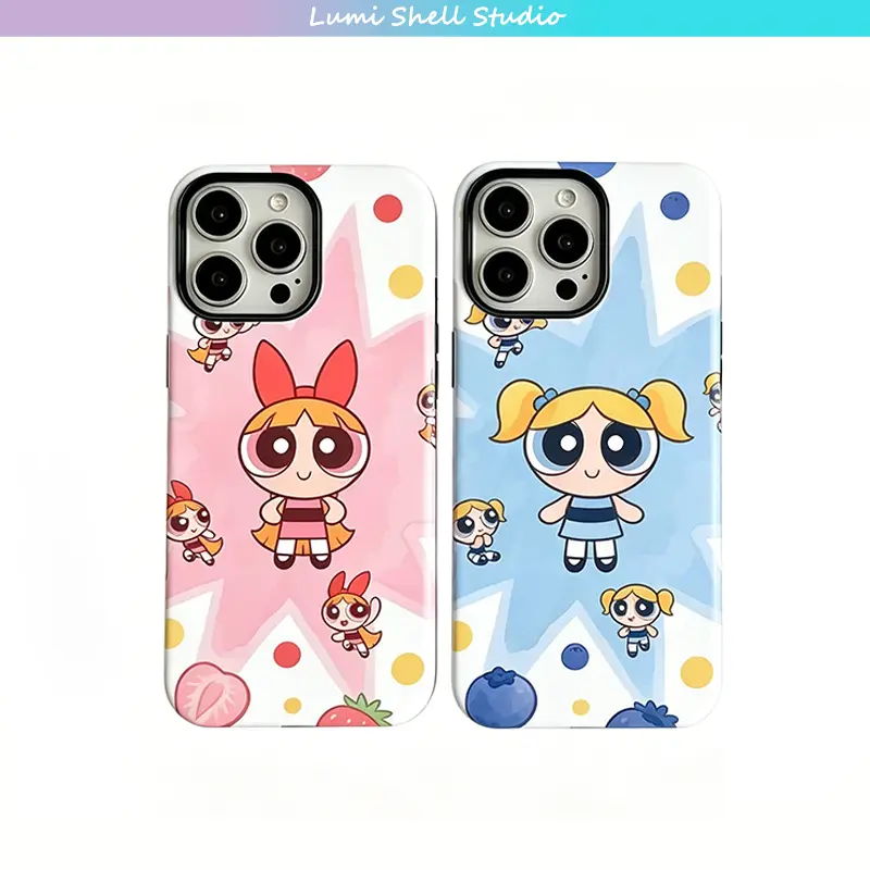 Powerpuff Girls Cute Colorful Film 2-in-1 TPU Back Case & Screen Protector, Mobile Phone Accessory for iPhone 17 Pro Max, 17 Air, 16, 15, 14 Plus, 13, 12, 11, Ideal for Holiday & Birthday Gifts for Partners