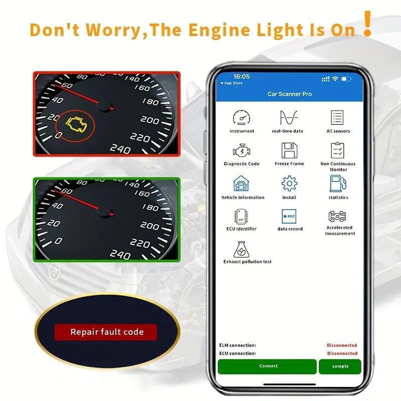 OBD2 Scanner, Wireless OBD2 Car Diagnostic Scanner, Car Fault Code Reader, Professional Car Diagnostic Tool for Android, iOS & Windows