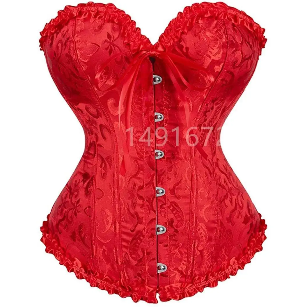 Sapubonva Red Corset Bustier Top Women Victorian Sexy White Black Green Vintage Flower Overbust Plus Size Lingerie Corselet
