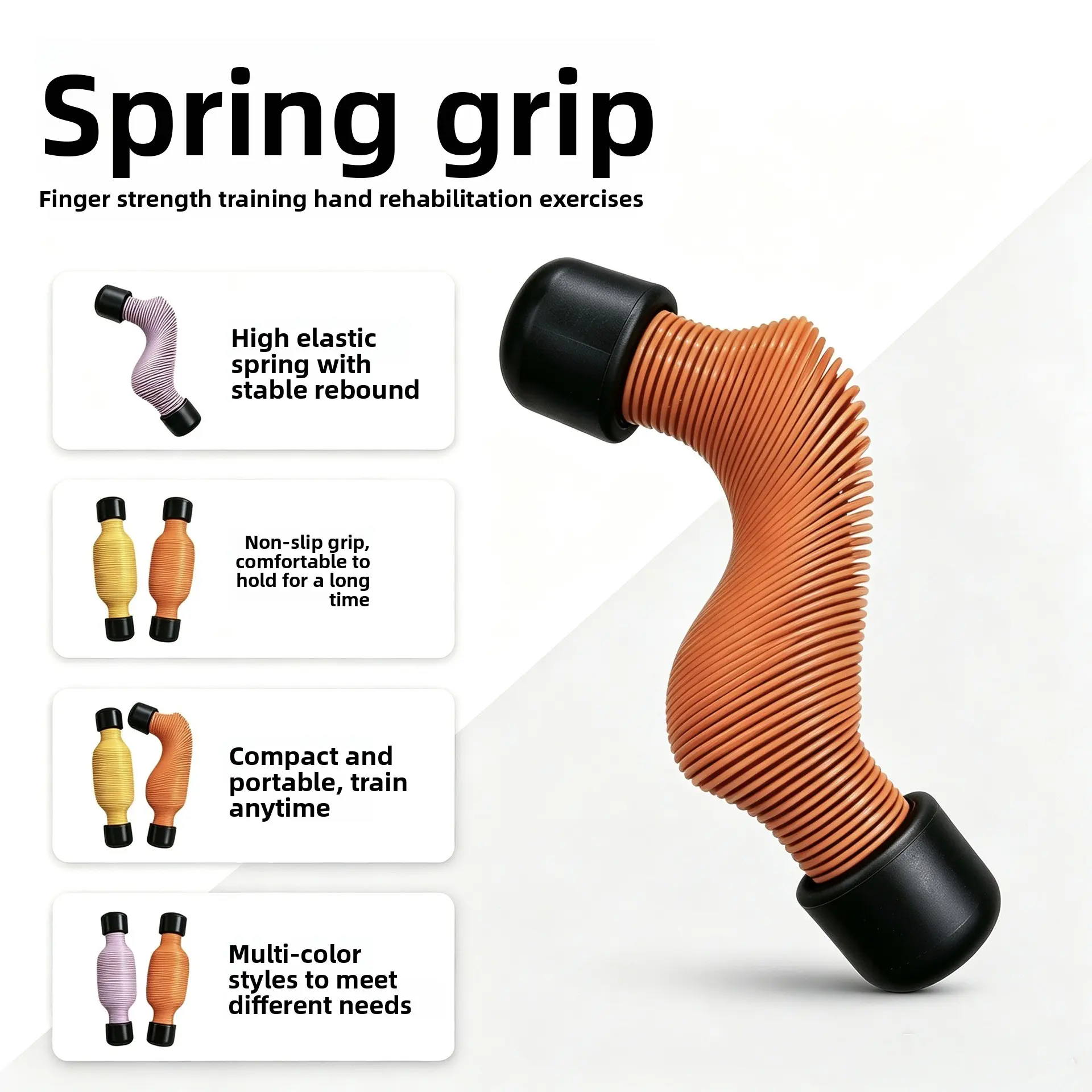 Portable spring grip, home office hand exercise device, multi-color rehabilitation equipment