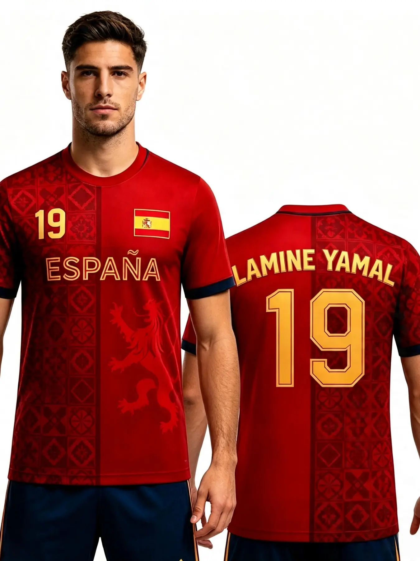 2026 New Spain Espana 19 Soccer Jersey, Unisex Quick-Dry Breathable Training T-Shirt, La Furia Roja, All Seasons, Loose-Fitting