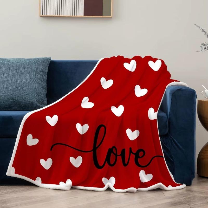 Valentine Throw Blanket, Red Love Hearts Flannel Warm Soft Cozy Fluffy Bed Couch Blanket, Romantic Home Chair Decoration