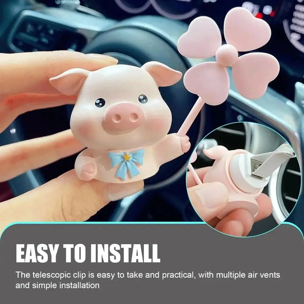 Cute Pig Resin Vent Clip Air Freshener with Spinning Fan, Girly Aromatherapy Diffuser, Auto Interior Decor for Cars, Bedrooms, and Living Rooms, Car Fragrance, Car Scent Diffuser
