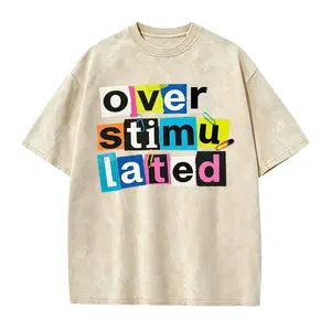 Women's Oversized Casual Graphic T-Shirt - "Overstimulated" Print Short Sleeve Summer Top, Black with White Lettering, Breathable Round Neck Tee for Casual Attire, Ladies T Shirts, Comfortable Tee, Relaxed Fit Shirt, Machine Washable Shirt