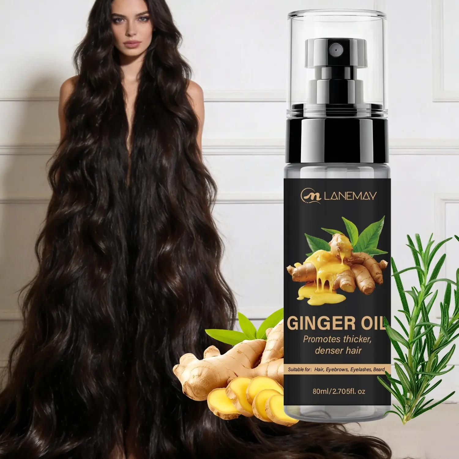 Ginger Hair Growth Serum Spray, Lightweight No-Rinse Formula, Strengthens Roots, Reduces Shedding, Volumizing Effect, Multi-Use Care