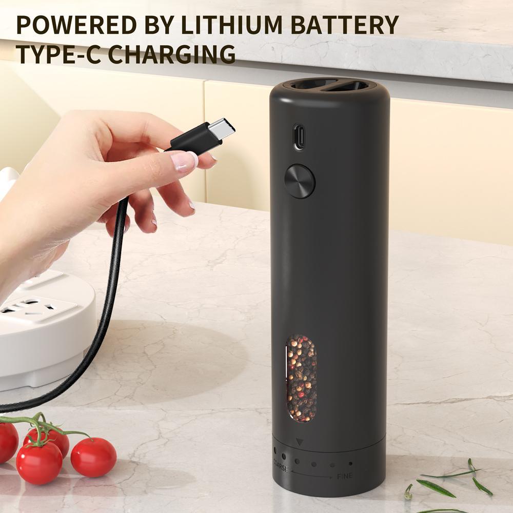 Electric Salt & Pepper Grinder Set, 1 Set Rechargeable Automatic Pepper Mill Grinder with LED Light, Modern Home Adjustable Coarseness Shakers, One-hand Operation for Kitchen
