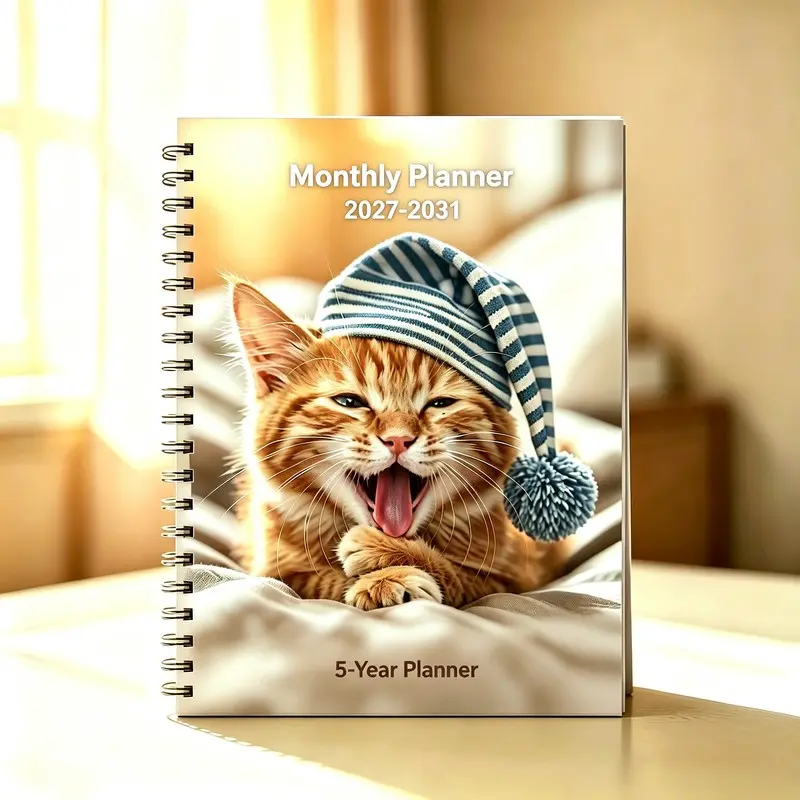 2027-2031 Monthly Planner/Calendar - January 2027 to December 2031, 5-Year Monthly Planning Notebook, Cute Baby Cat with Hat Theme Cover Diary, Yearly Calendar Planning, Monthly Tabs, 60-Month Calendar, 5.5 x 8.3 Inches Thick Paper, Flexible Cover, Durabl