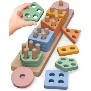 Montessori Toys for 1 2 Year Old, Wooden Sorting and Stacking Toys for Toddlers, Baby Shape Sorter and Color Stacker Blocks for Toddler, Preschool Learning Toy, Gift for 12-18 Month Boys Girlsfidget toys