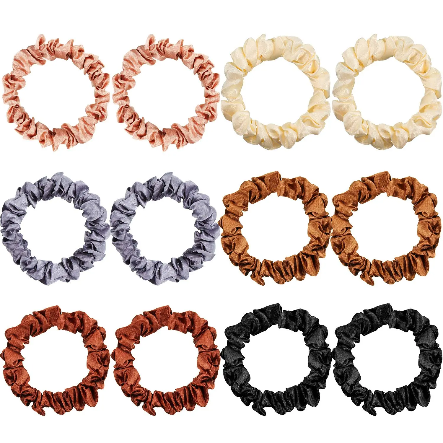12 count Small Satin Scrunchies Bulk Silk Hair Ties for Women, Multicolor | Mini Scrunchy, Thin Hair Bands, Skinny Ponytail Holders, Suitable for Thick Curly Ponytails Wrist Decor