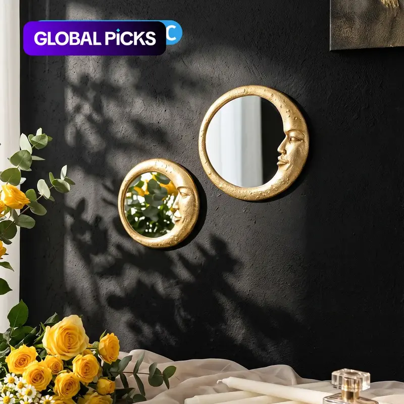 Crescent Moon Face Wall Mirror, Resin Wall Mirror, Modern Round Decorative Art Piece, Creative Makeup Mirror, Home & Photography Prop #GLOBAL PICKS