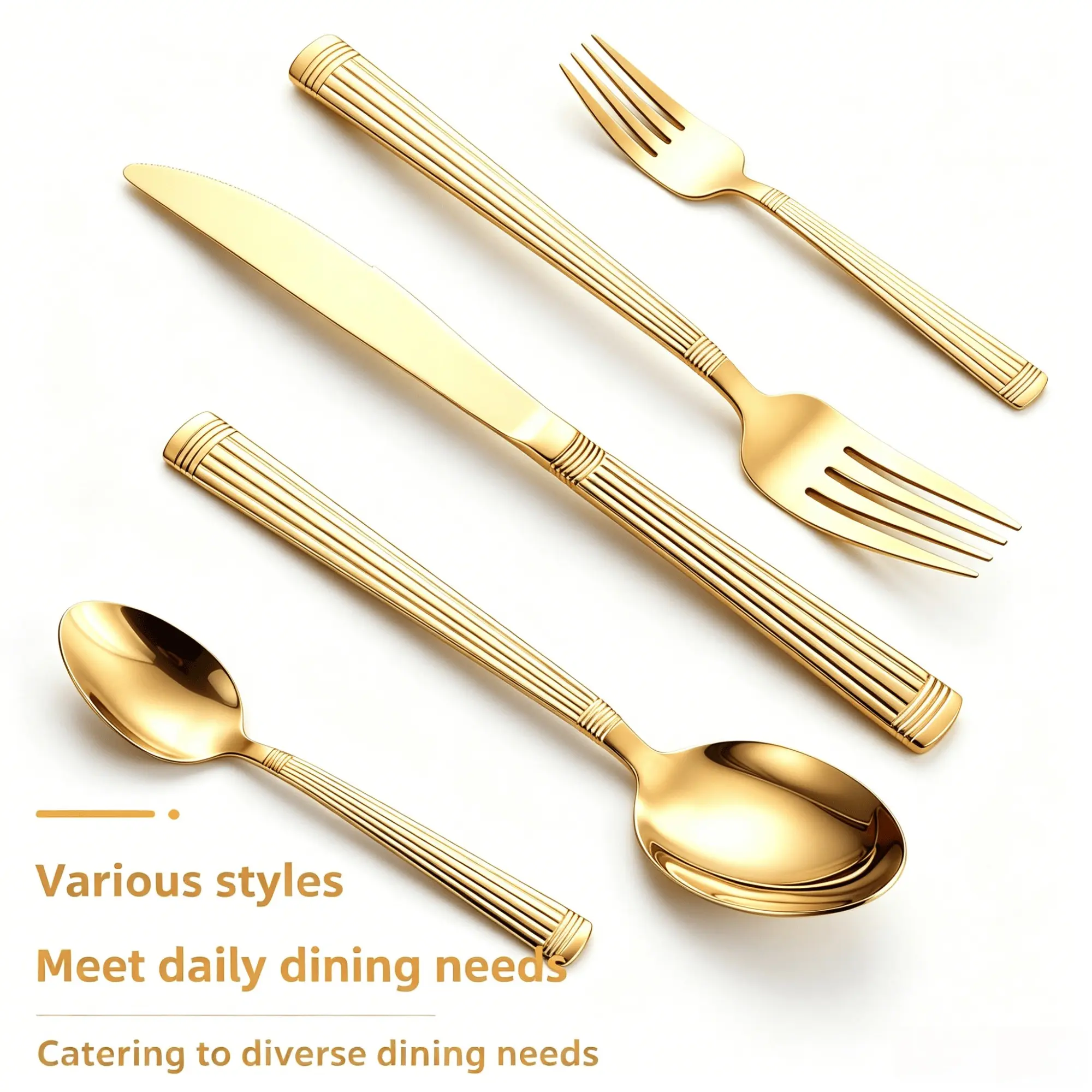 24 Piece Vintage Roman Column Fluted Handle Gold Stainless Steel Cutlery Set, Mirror Polished Flatware, Mirror Finish Tableware, Rustproof Dishwasher Safe, Ideal for Home Kitchen, Family Meals, Apartment & Holiday Gifts, Tableware Sets