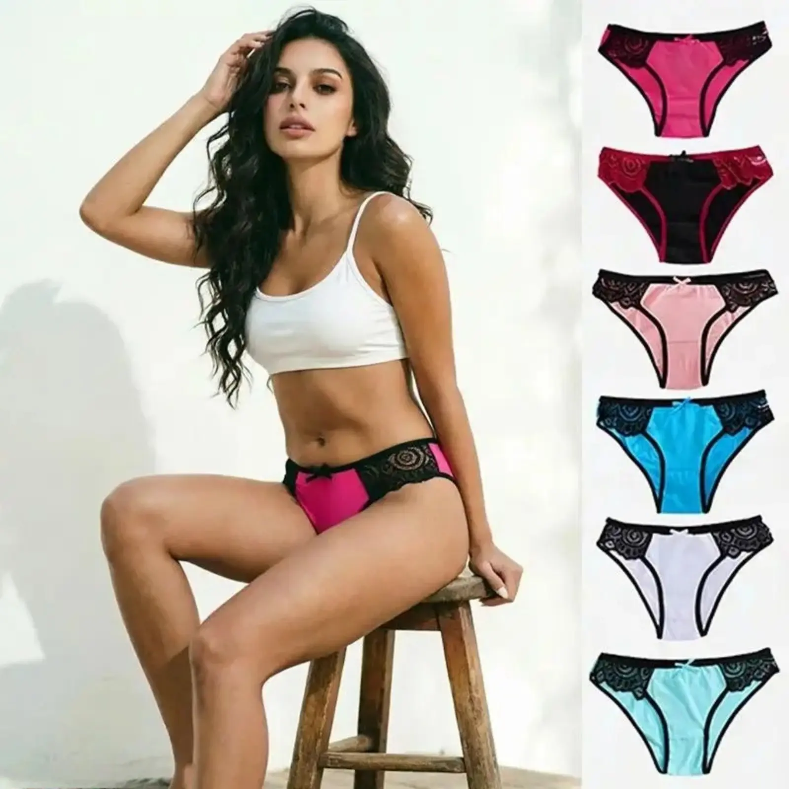 Women's 6-Pcs Low-Rise Seamless Lace Panties - Smooth Fabric, Lightweight Soft Stretch Bikini Briefs, Comfortable Everyday Sport & Outdoor Underwear, Simple Feminine Fit Lingerie