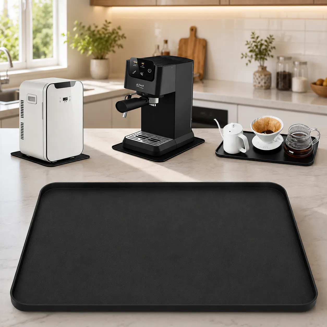 Solid Silicone Drip Tray, 13 x 9 Inch Non-Slip Mat with Raised Edge, Leak Proof Floor and Countertop Protector for Mini Fridge, Coffee Station