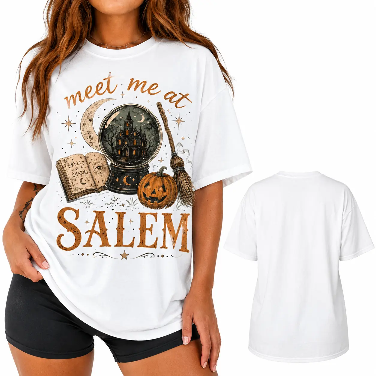Meet Me At Salem Shirt, Witchy Halloween Graphic Tee, Vintage Haunted House T-Shirt, Spooky Season Apparel, Dark Cottagecore Fall Shirt