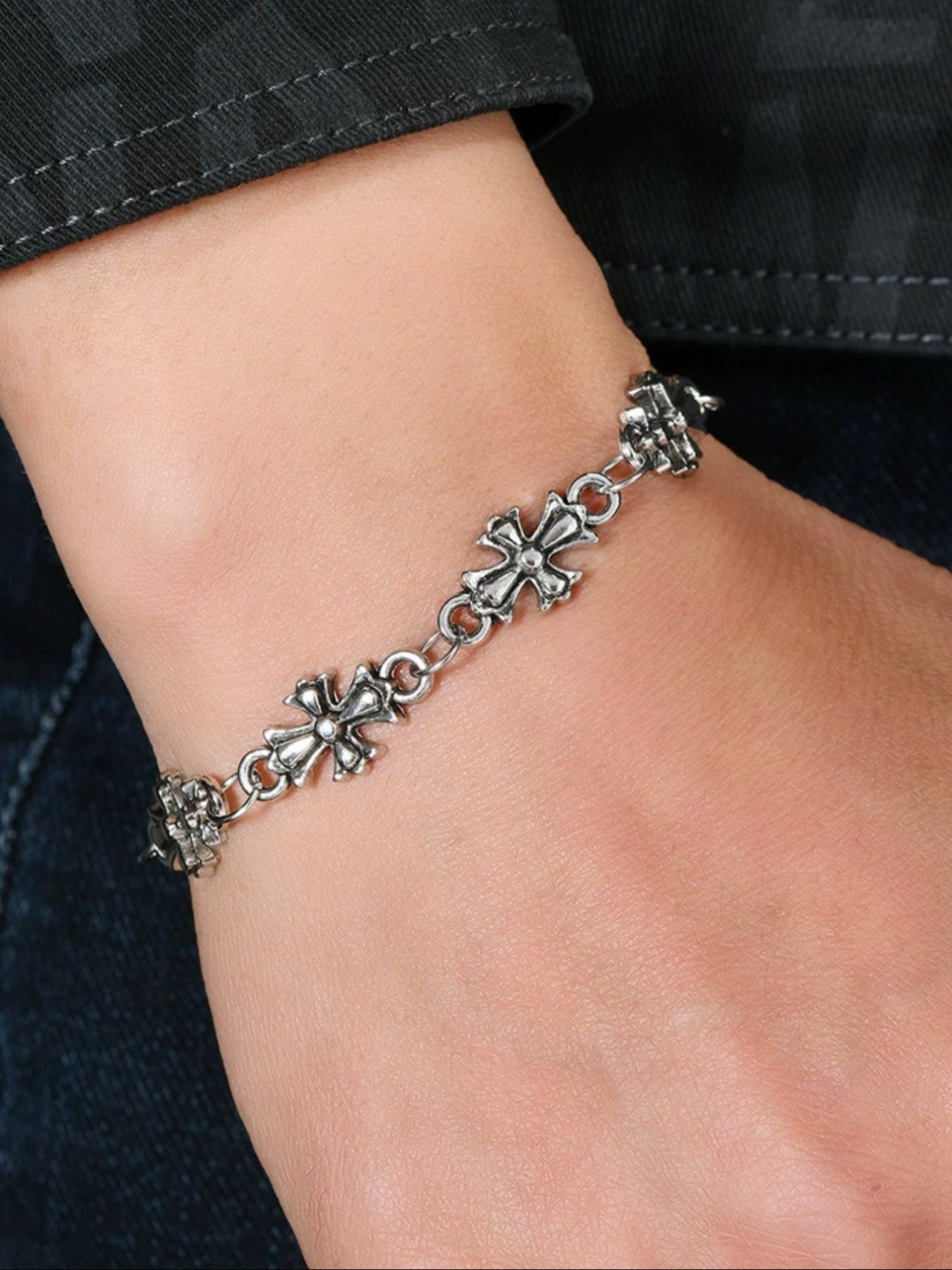 Men's Punk Style Cross Vintage Leather Bracelet, High-Quality Daily Wear, Perfect Birthday & Engagement Gift, Zinc Alloy Chain, Fashion Cross Bangle